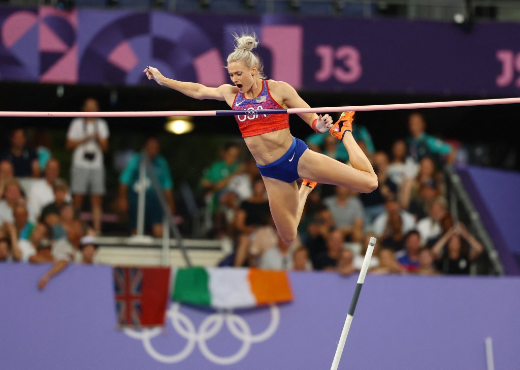 Paris 2024 Olympics - Athletics - Women's Pole Vault Final - Stade de France, Saint-Denis, France - August 07, 2024.
Katie Moon of United States in action.