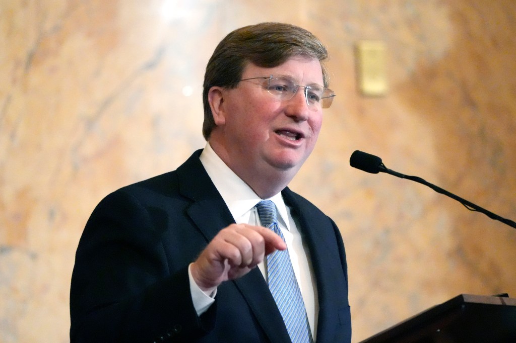 Mississippi Republican Governor Tate Reeves delivering State of the State address at the state Capitol in Jackson, Mississippi