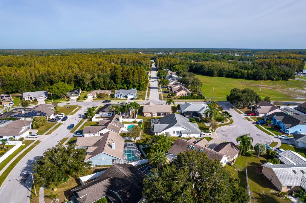 Beautiful aerial view of Tampa suburbs on a Premium residential in Florida