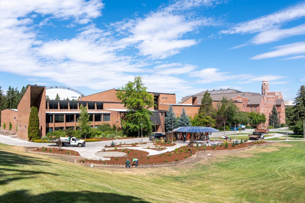 A view of the healing garden.