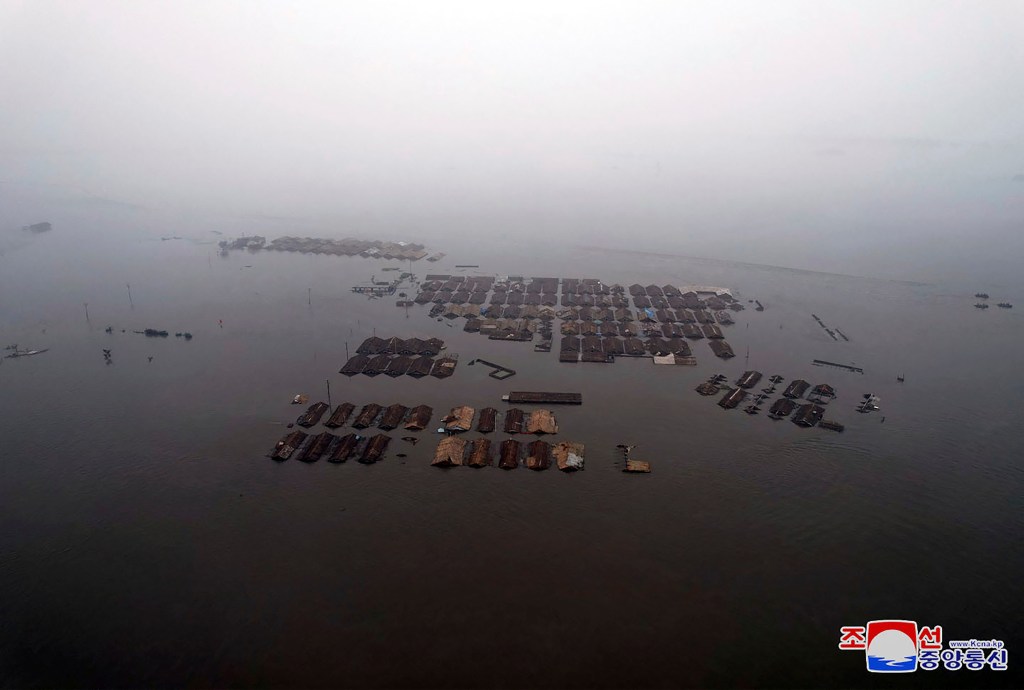 A major flood-hit area in Sinuiju city, North Phyongan province, North Korea on July 31, 2024.