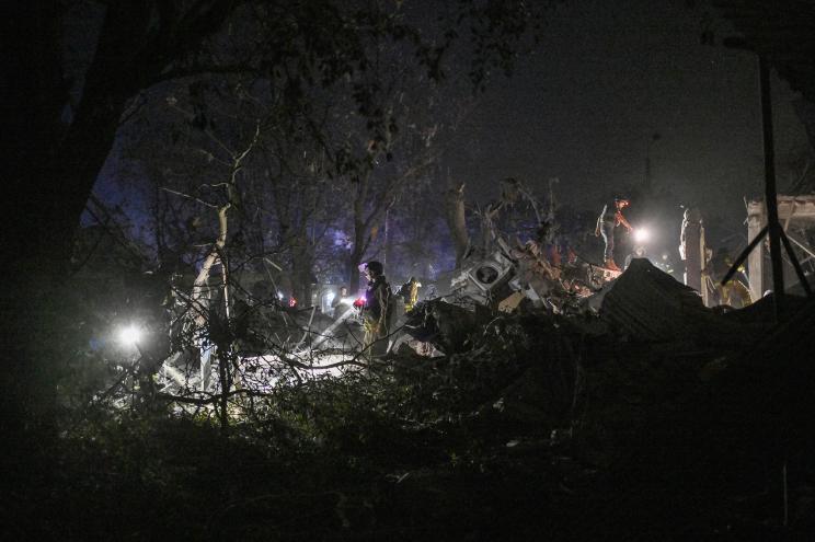 Ukrainian emergency services conduct a search and rescue operation among the rubble of a destroyed hotel following a Russian strike in the town of Kramatorsk on August 24, 2024.