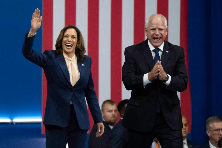 Democratic presidential nominee Vice President Kamala Harris and her running mate Minnesota Gov. Tim Walz arrive at a campaign rally in Philadelphia, Tuesday, Aug. 6, 2024.