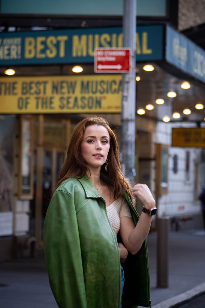 Emma Pittman outside the Bernard B. Jacobs Theatre