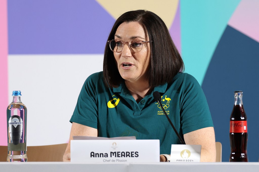 Anna Meares speaks to the media on Aug. 10, 2024. 