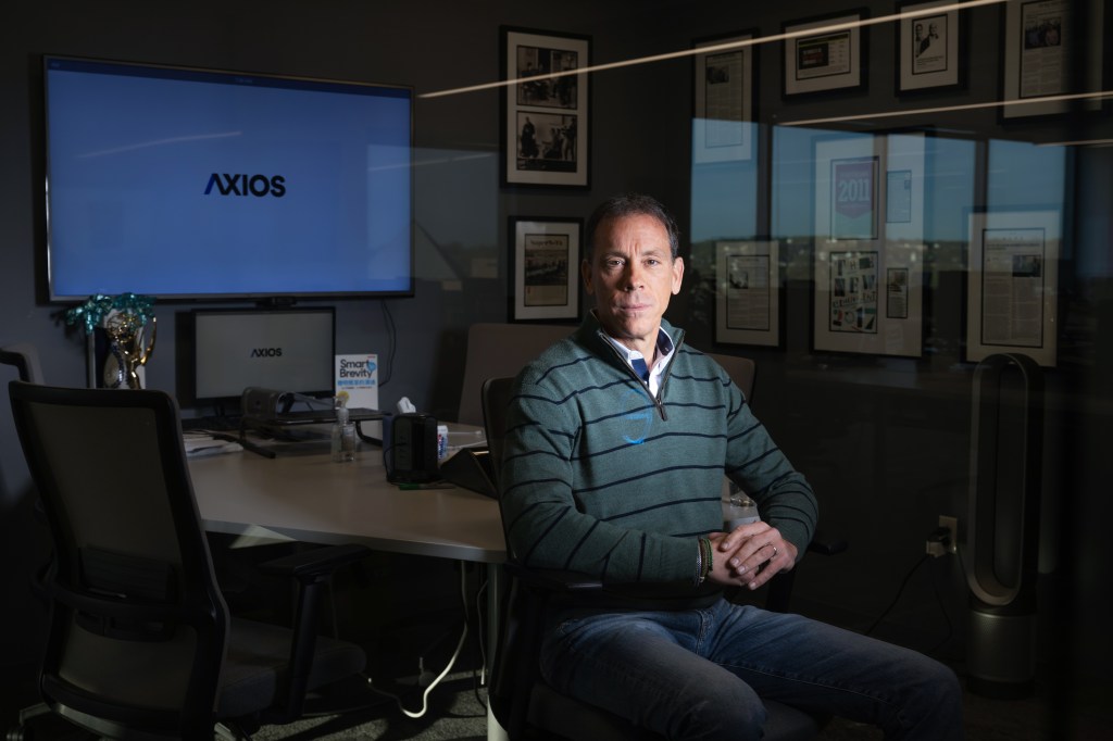 Axios Co-founder and CEO Jim VandeHei posing for a portrait at Axios headquarters in Arlington, VA