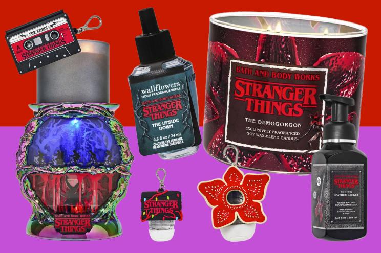 A group of candles and a can from Bath and Body Works' Stranger Things collection