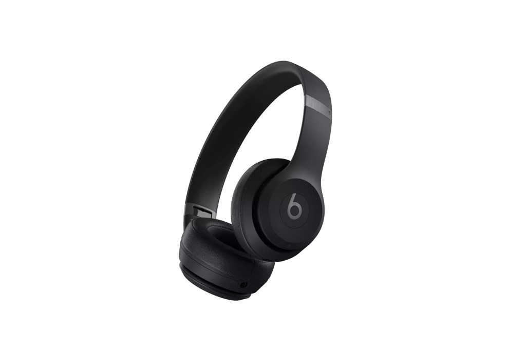 Black headphones on a white background