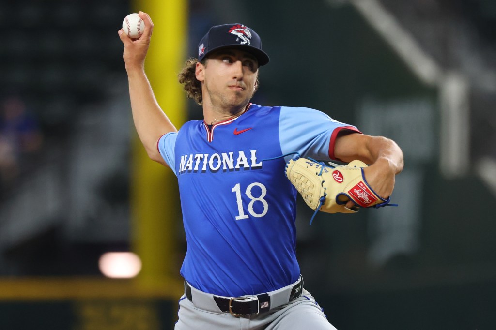 Brandon Sproat pitching in the Futures Game in July.