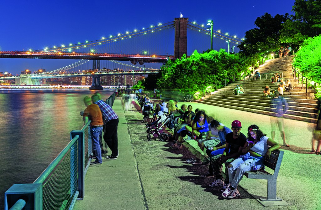 Brooklyn Bridge Park at night. 