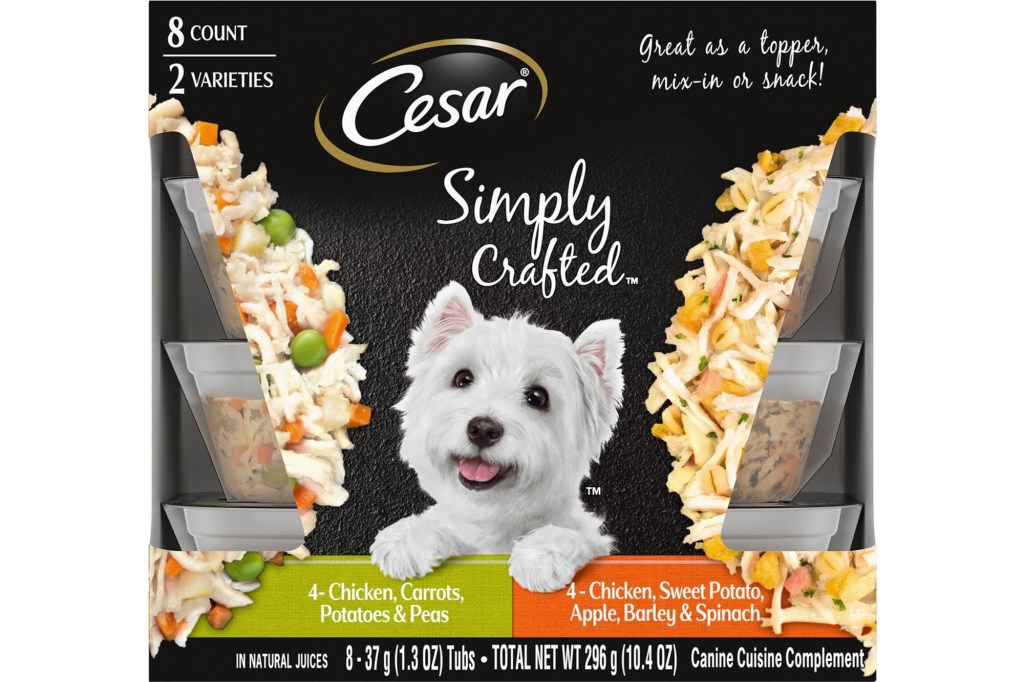 Cesar Simply Crafted Variety Pack Chicken, Carrots, Potatoes & Peas & Chicken, Sweet Potato, Apple, Barley & Spinach Limited-Ingredient Wet Dog Food Topper