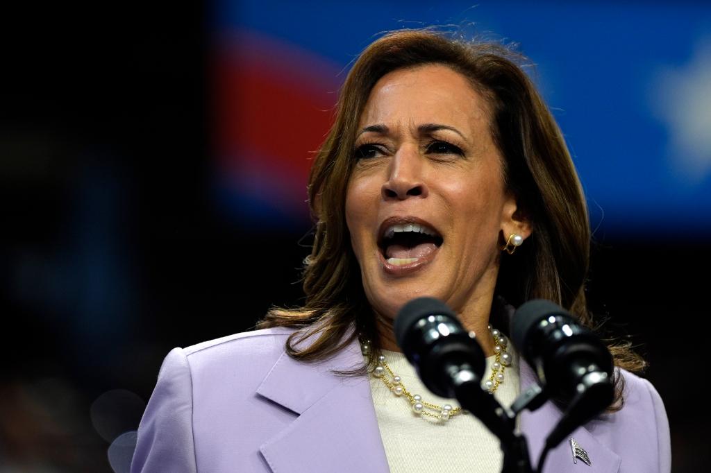 Democratic presidential nominee Vice President Kamala Harris speaks at a campaign rally, Saturday, Aug. 10, 2024, in Las Vegas.