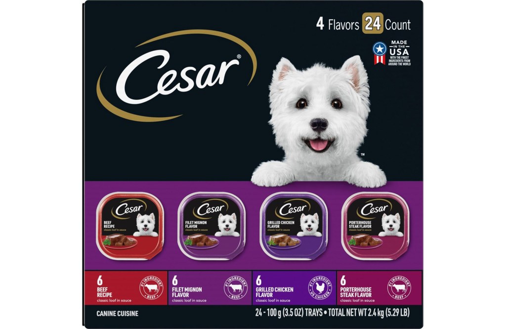 Cesar Classic Loaf in Sauce Beef Recipe, Filet Mignon, Grilled Chicken & Porterhouse Steak Flavors Variety Pack Grain-Free Small Breed Adult Wet Dog Food Trays