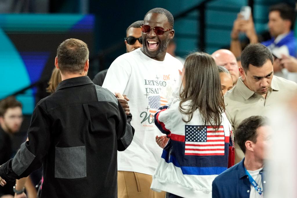 Draymond Green looks on during the Team USA-Team France gold medal game.