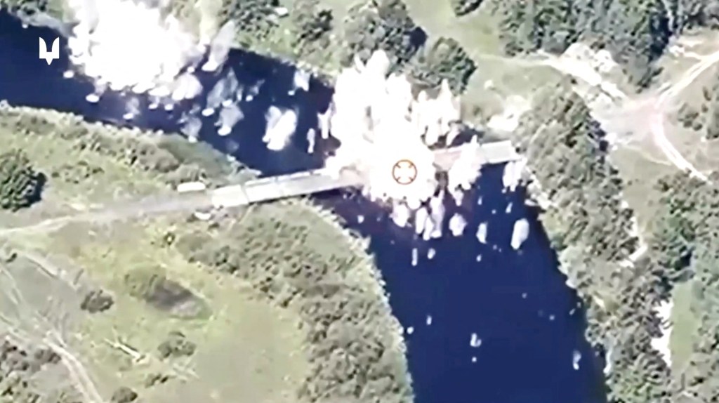 Ukraine published new video of its forces destroying one of the bridges over the Seym River, in Kursk.