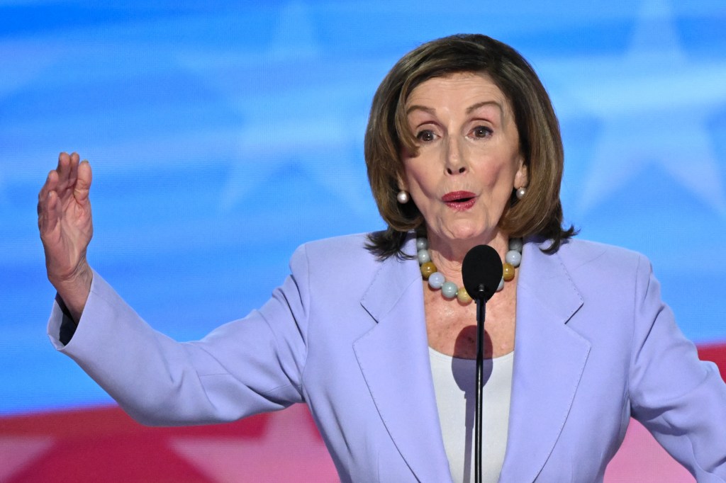 Former US House Speaker Nancy Pelosi speaks on the third day of the Democratic National Convention (DNC) at the United Center in Chicago, Illinois, on August 21, 2024