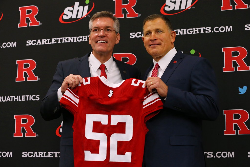 Rutgers AD Pat Hobbs (left) resigned abruptly on Friday.