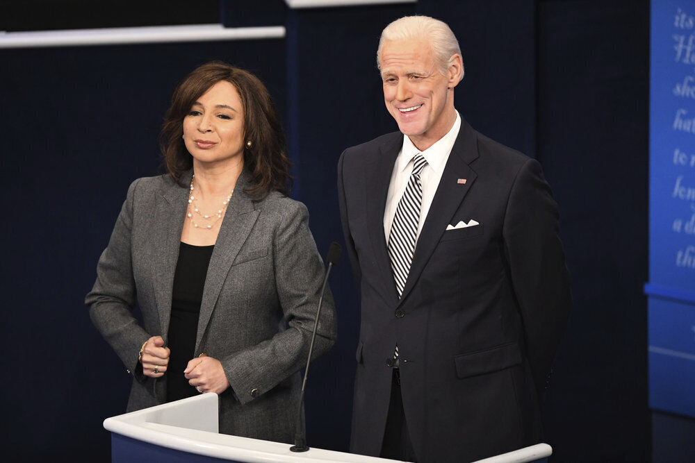 Maya Rudolph as Kamala Harris, left, and Jim Carrey as Joe Biden on SNL.