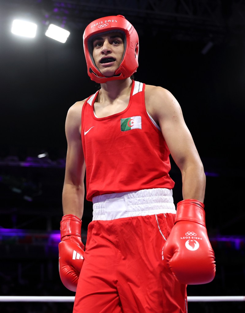 Imane Khelif of Team Algeria looks on prior to the Women's 66kg preliminary round match against Angela Carini of Team Italy on day six of the Olympic Games Paris 2024 at North Paris Arena on August 01, 2024 in Paris, France.