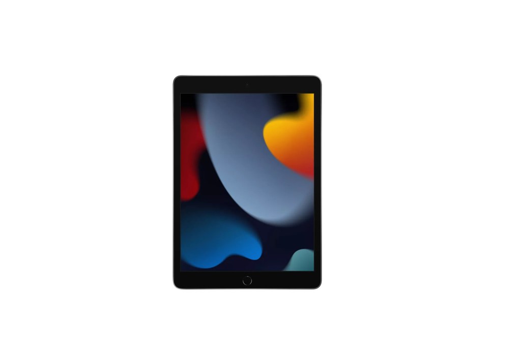 A black tablet with a colorful screen