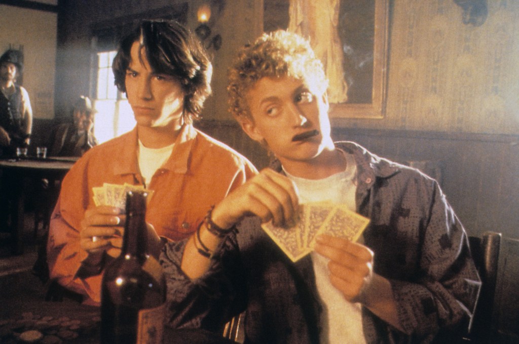 Alex Winter and Keanu Reeves in "Bill & Ted's Excellent Adventure" roles.