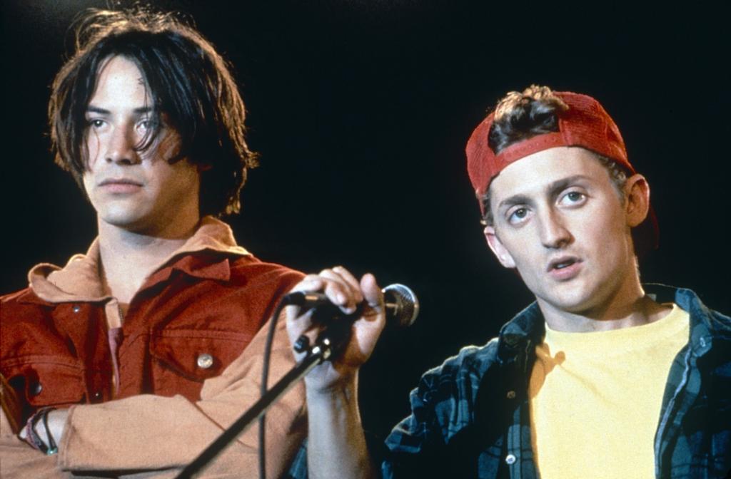 Keanu Reeves and Alex Winter playing their characters in "Bill & Ted's Bogus Journey."