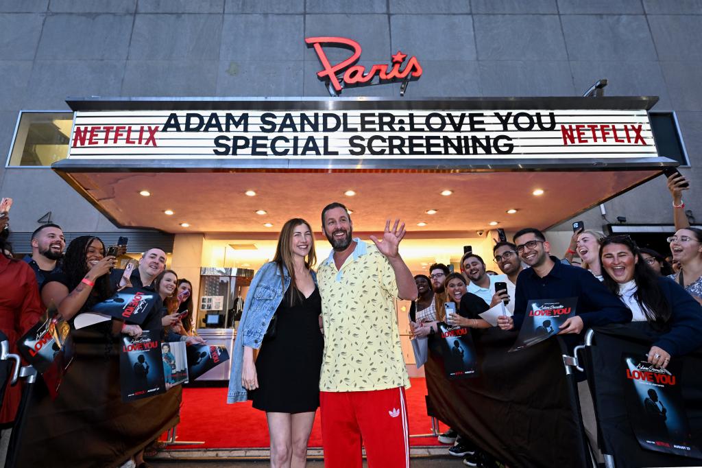 Jackie Sandler and Adam Sandler attend the Adam Sandler: Love You Netflix NY Special Screening at The Paris Theatre on August 20, 2024 in New York City. 