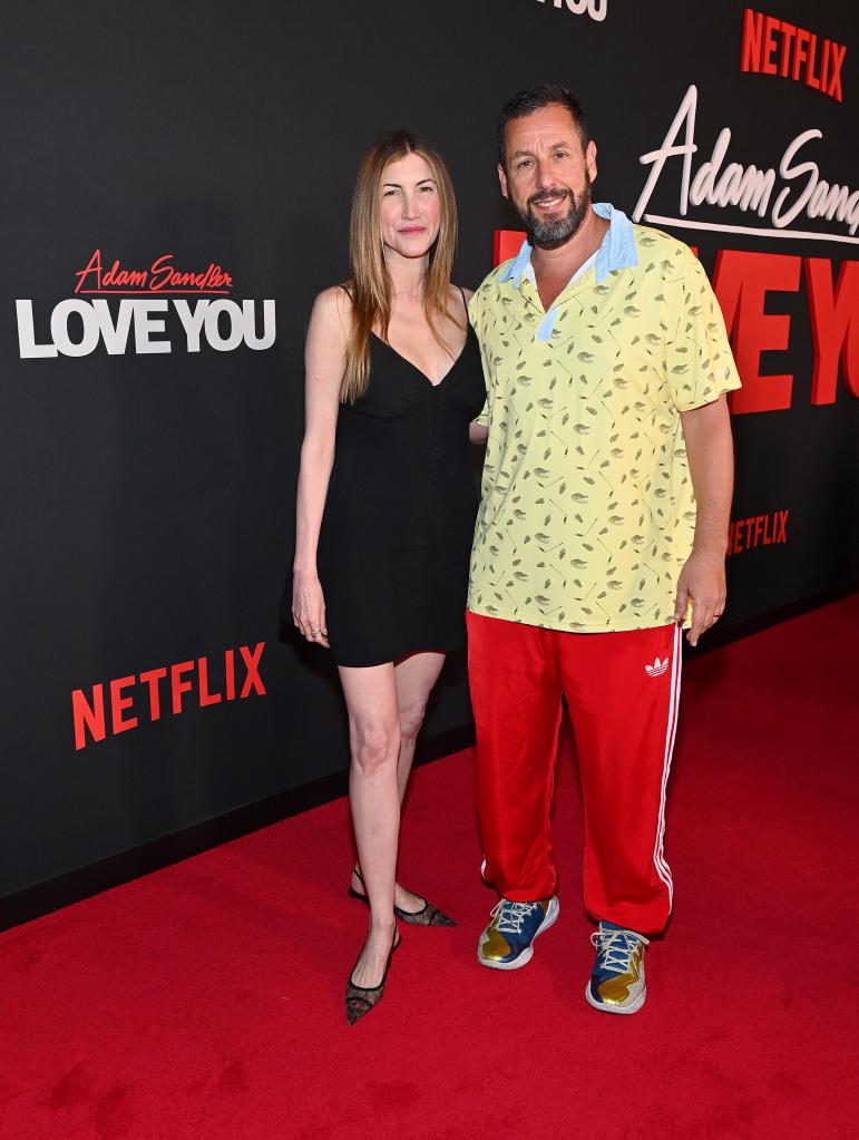 Jackie Sandler and Adam Sandler attend the Adam Sandler: Love You Netflix NY Special Screening at The Paris Theatre on August 20, 2024.