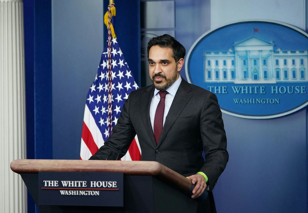 National Economic Council Deputy Director Bharat Ramamurti speaks during the daily briefing in the Brady Briefing Room of the White House in Washington, DC on March 9, 2021.