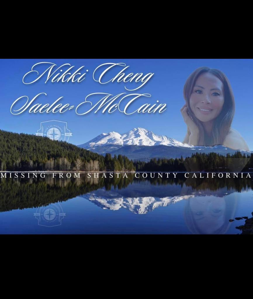 Portrait of missing woman Nikki Cheng Saelee-McCain in front of a lake