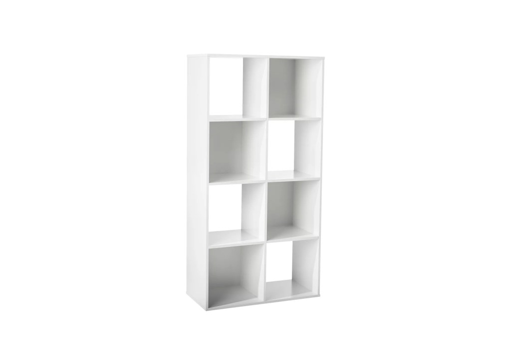 A white shelf with square compartments