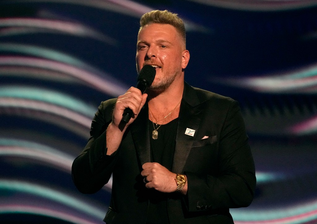 Pat McAfee speaks at the ESPY awards on Wednesday, July 12, 2023, at the Dolby Theatre in Los Angeles.  