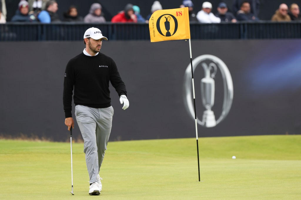 Patrick Cantlay of the United States prepares to putt on the 18th green during his final round of the British Open Golf Championships at Royal Troon golf club in Troon, Scotland, Sunday, July 21, 2024.