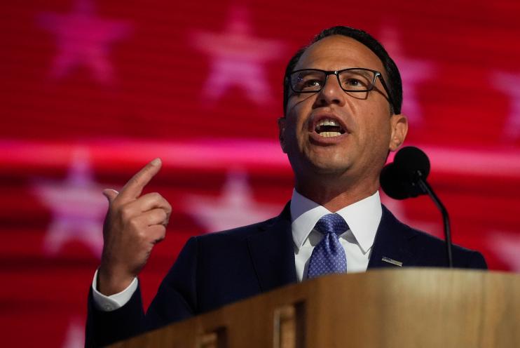 Pennsylvania Gov. Josh Shapiro speaking at the Democratic National Convention in Chicago, 2024