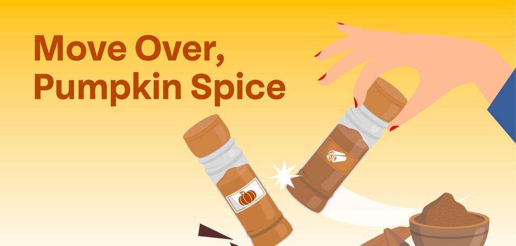 graphic of a hand sprinkling pumpkin spice with a shaker
