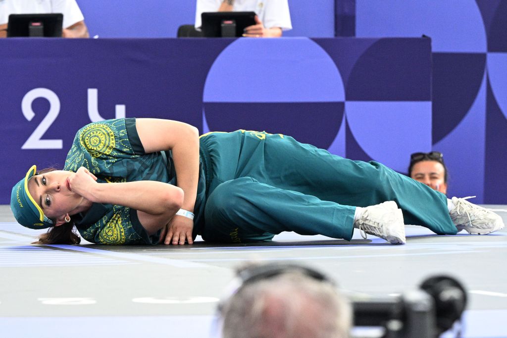 Rachael "Raygun" Gunn doing a breakdance routine at the Olympics