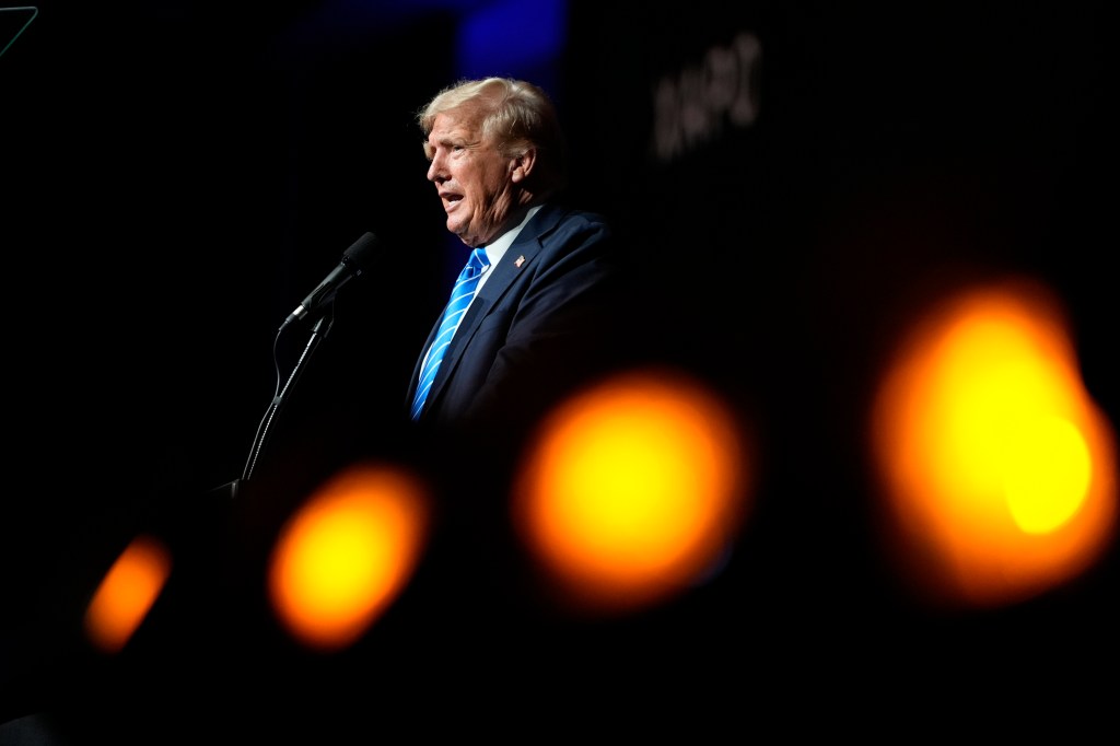 Former President Donald Trump speaking at the Bitcoin 2024 conference in Nashville, Tennessee.