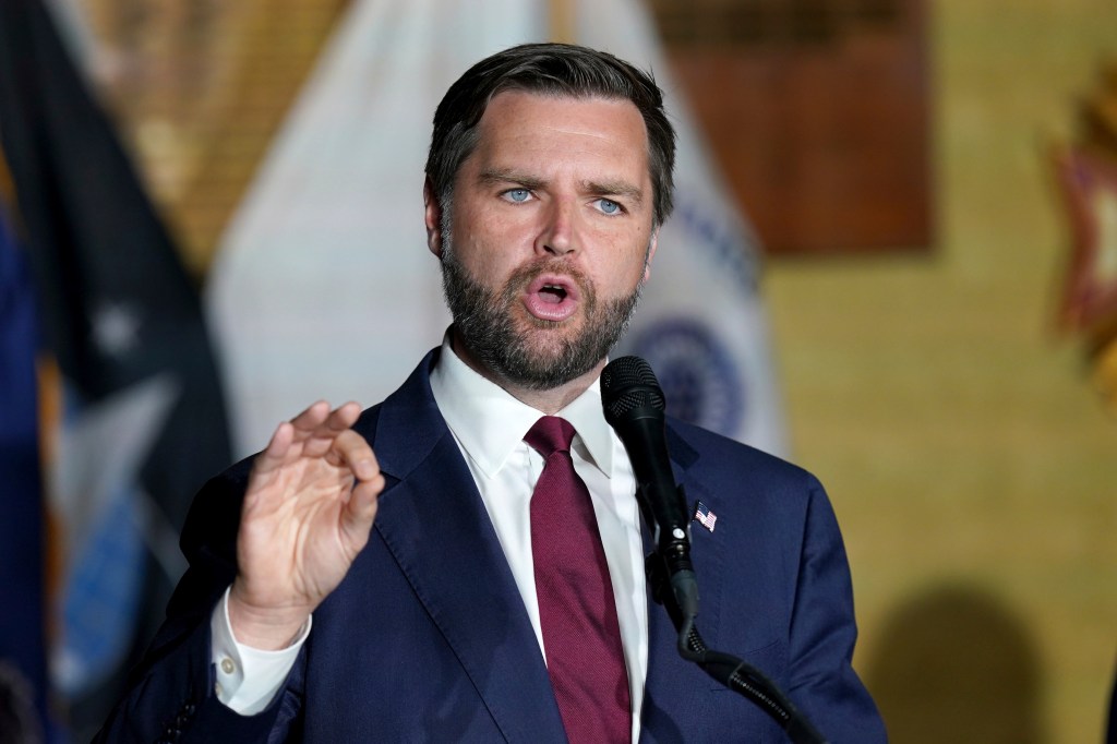 Republican vice presidential nominee Sen. JD Vance, R-Ohio, speaks at a campaign event at VFW Post 92, Thursday, Aug. 15, 2024, in New Kensington, Pa.