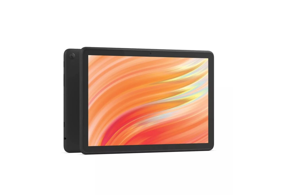 A black tablet with a colorful screen