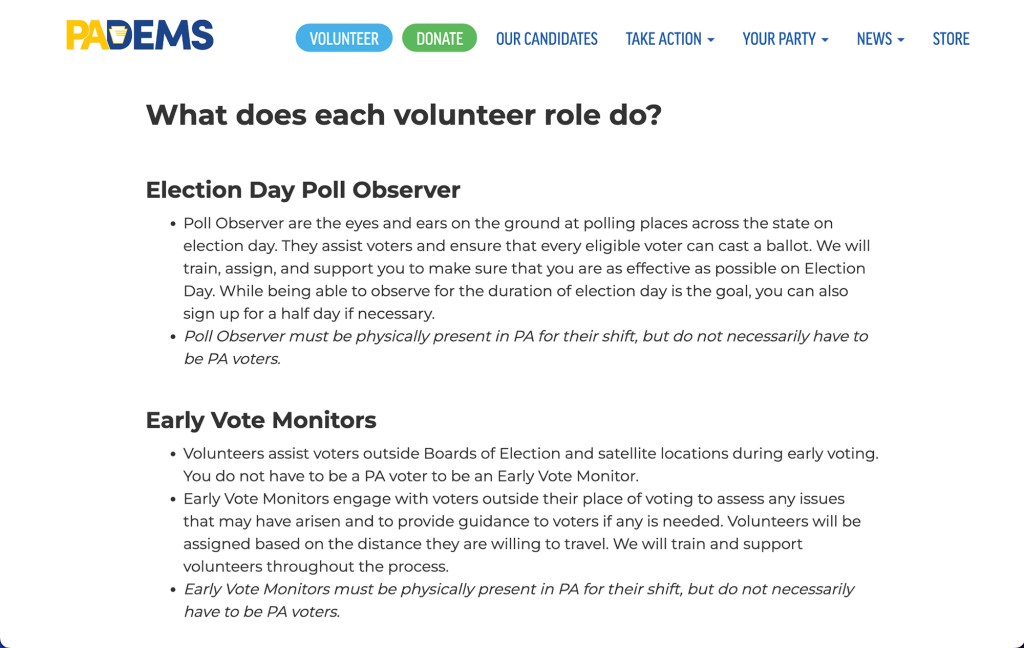 Screenshot of Pennsylvania Democratic Party launching 'Vote Local PA' voter engagement program web page