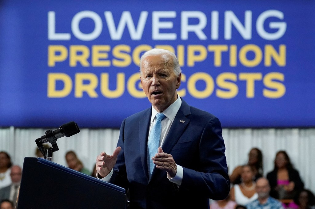 President Joe Biden delivers remarks during an event on Medicare drug price negotiations, in Prince George's County, Maryland, U.S., August 15, 2024. 