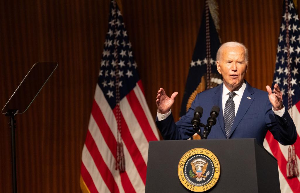 US President Joe Biden speaks during a 60th anniversary of the Civil Rights Act program at the LBJ Presidential Library in Austin, Texas, USA, 29 July 2024. 