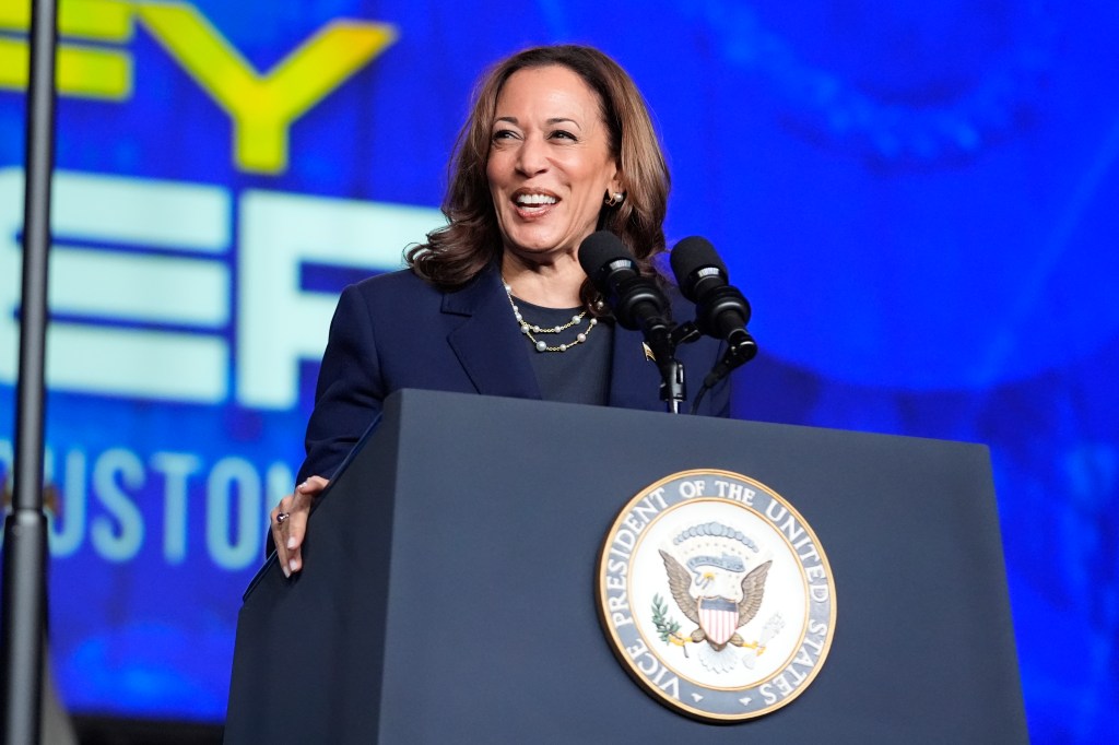 Kamala Harris speaking in Houston on July 31 