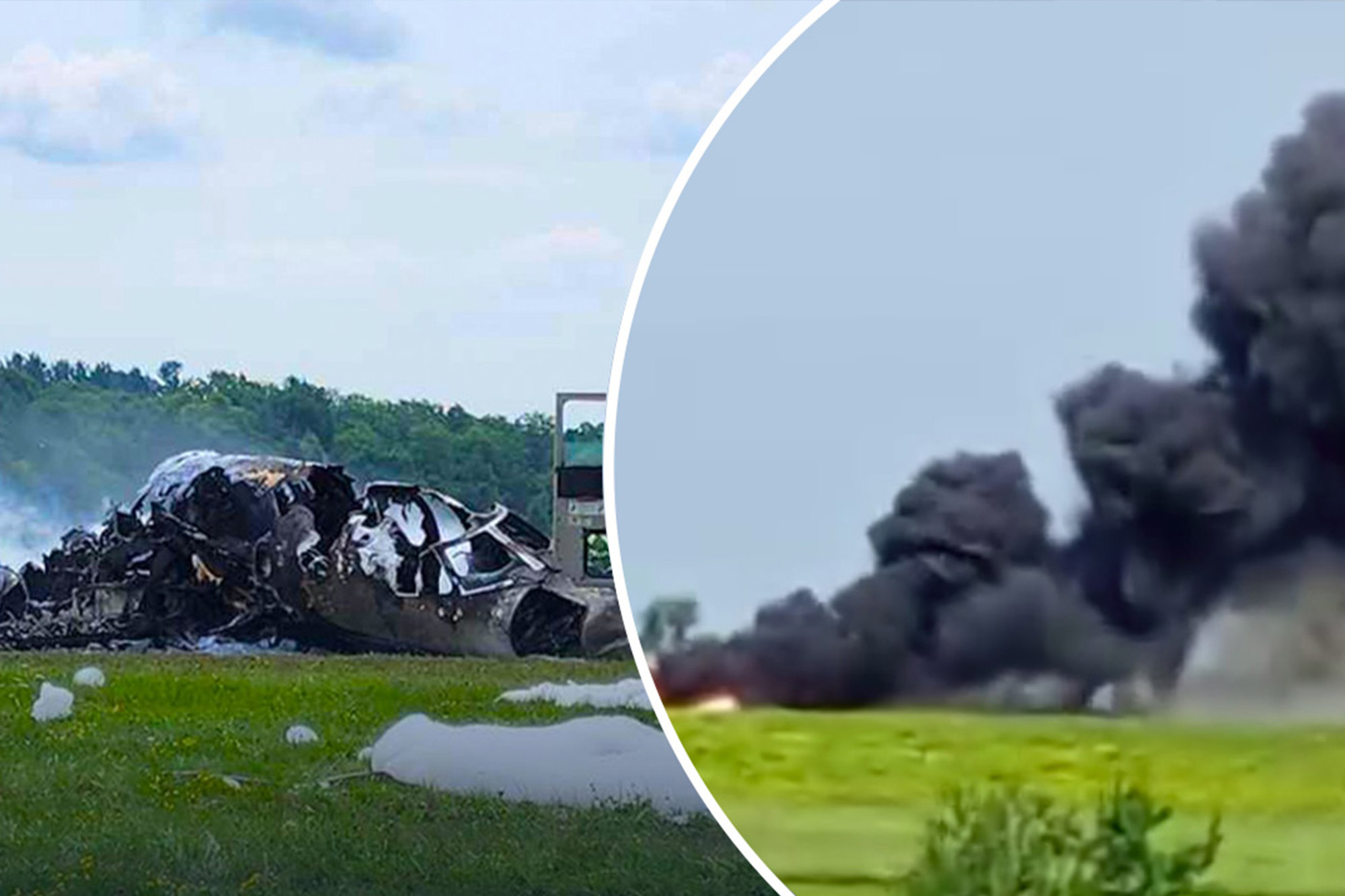 Huge cloud of black smoke over fiery plane crash in Upstate New York