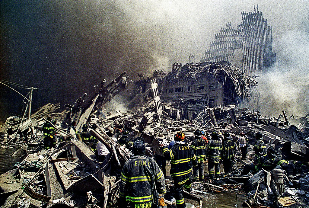 The remains of one of the Twin Towers after the collapse on the morning of 9/11.