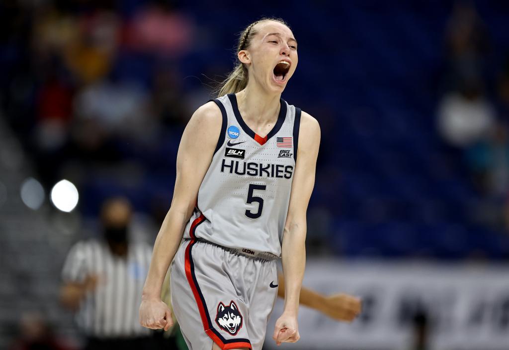 Paige Bueckers is pictured during a 2021 game for UConn.