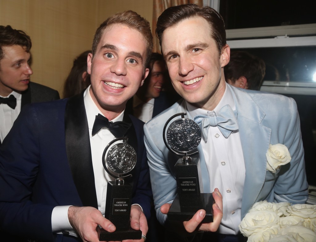 NEW YORK, NY - JUNE 11: (L-R) Tony Winner Ben Platt, Beanie Feldstein and Tony Winner Gavin Creel pose at the 2017 DKC/O&M Tony After Party at The Carlysle Hotel on June 11, 2017 in New York City. (Photo by Bruce Glikas/Bruce Glikas/Getty Images)