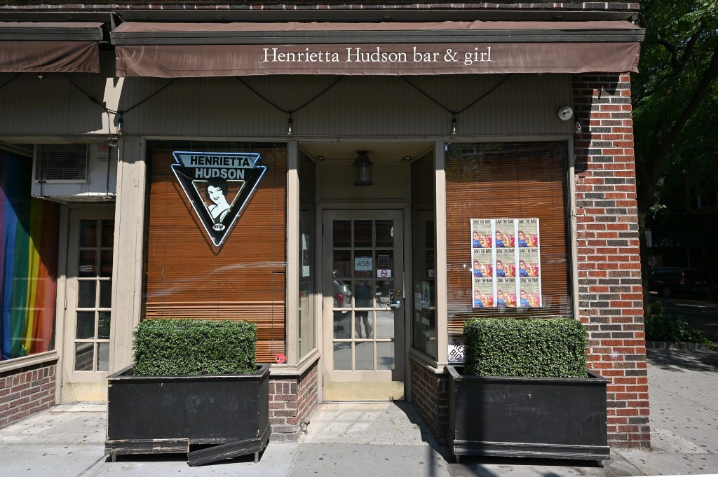 Exterior view of temporarily closed Henrietta Hudson, one of the oldest lesbian bars in the nation, in the West Village during NYC Pride Week amid Coronavirus pandemic.