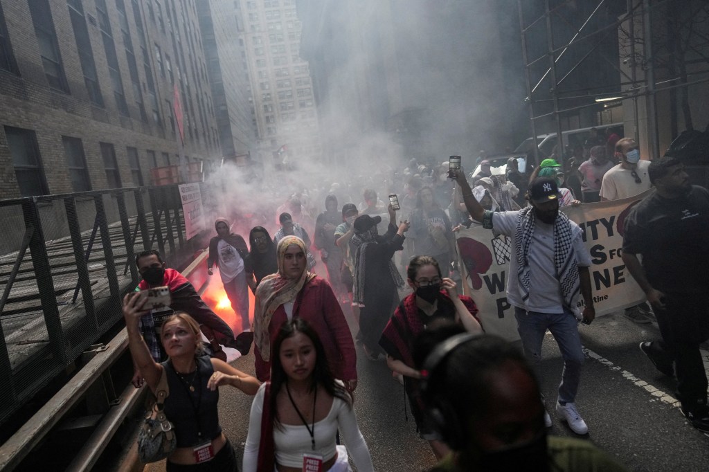 Pro-Palestinian demonstrators march as they demand a ceasefire and the end of Israeli attacks on Gaza, amid the Israel-Hamas conflict, in New York City, New York, U.S., September 2, 2024. 