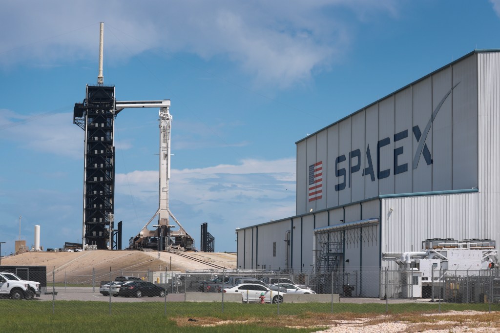 SpaceX's Polaris Dawn Falcon 9 rocket sits on Launch Complex 39A of NASA's Kennedy Space Center on August 26, 2024.